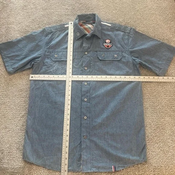 Coogi Australia Men's Large Blue Camp Shirt – Embroidered Logo, Short Sleeve - Picture 6 of 8